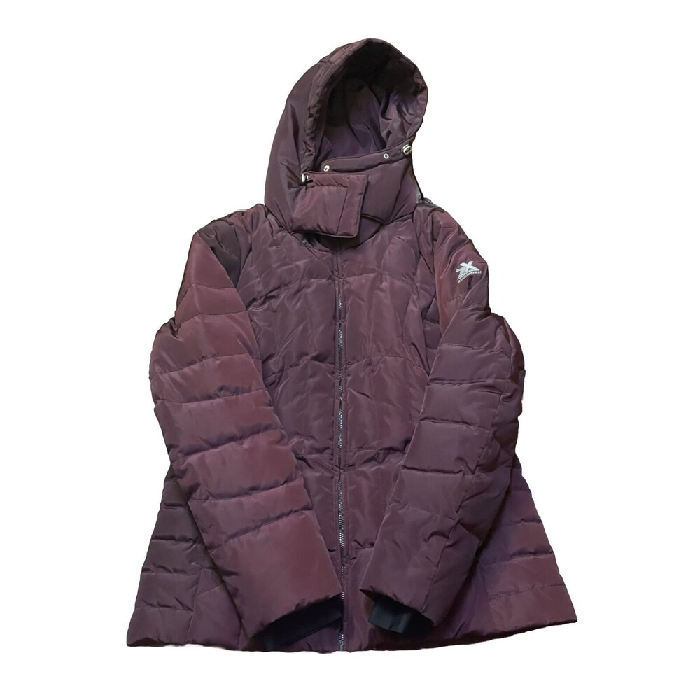 ZeroXposur Womens M Winter Coat Burgundy Quilted Down Feather Puffer Ski Hooded